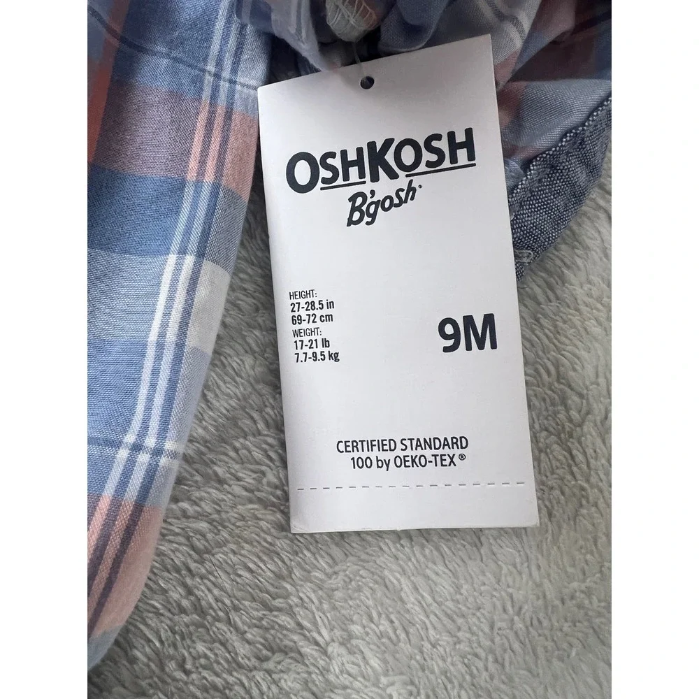OshKosh Bgosh Baby Boys Blue Orange Plaid Button Down Bodysuit 9M NWT